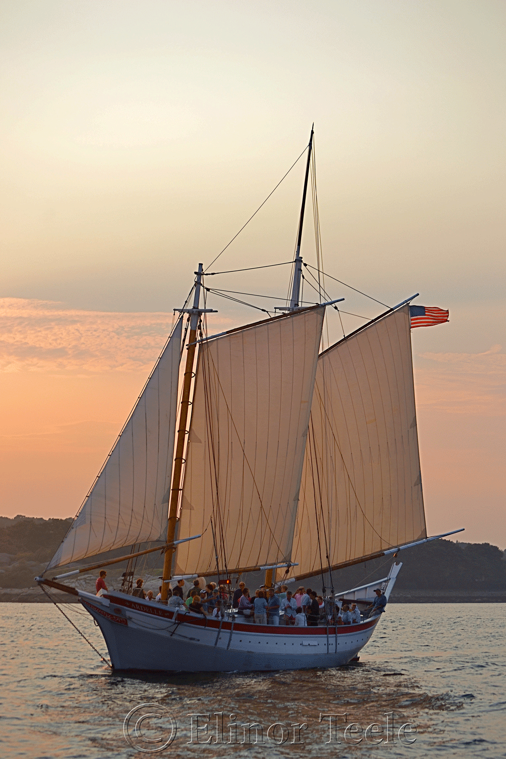 Schooner Ardelle at Sunset in Gloucester Harbor