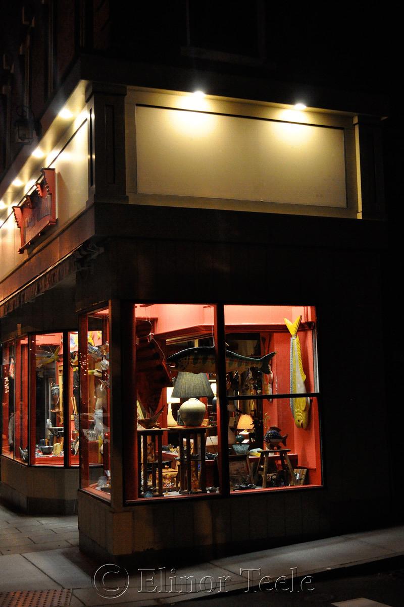 Menage Gallery on Main Street, Gloucester at Night