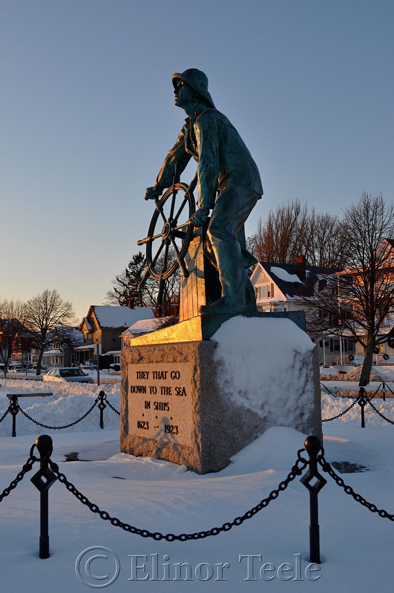 Fisherman's Memorial in the Snow, Gloucester MA